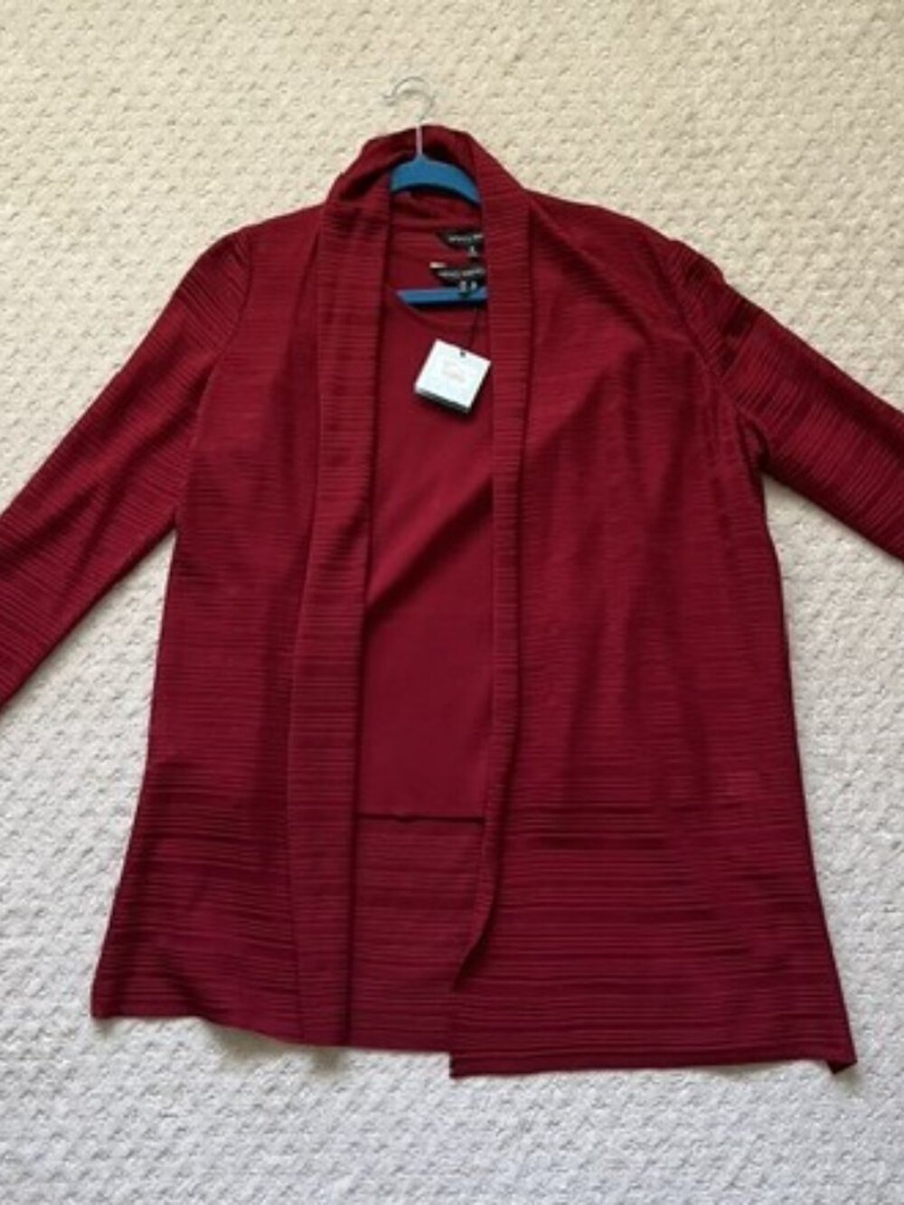 Ming Wang Red Knit Sheer Duster with Matching Top M